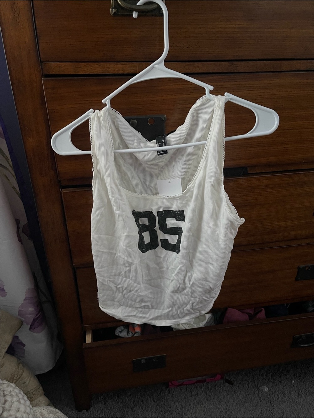 Forever 21 Women's White Tank Top with '85' Graphic